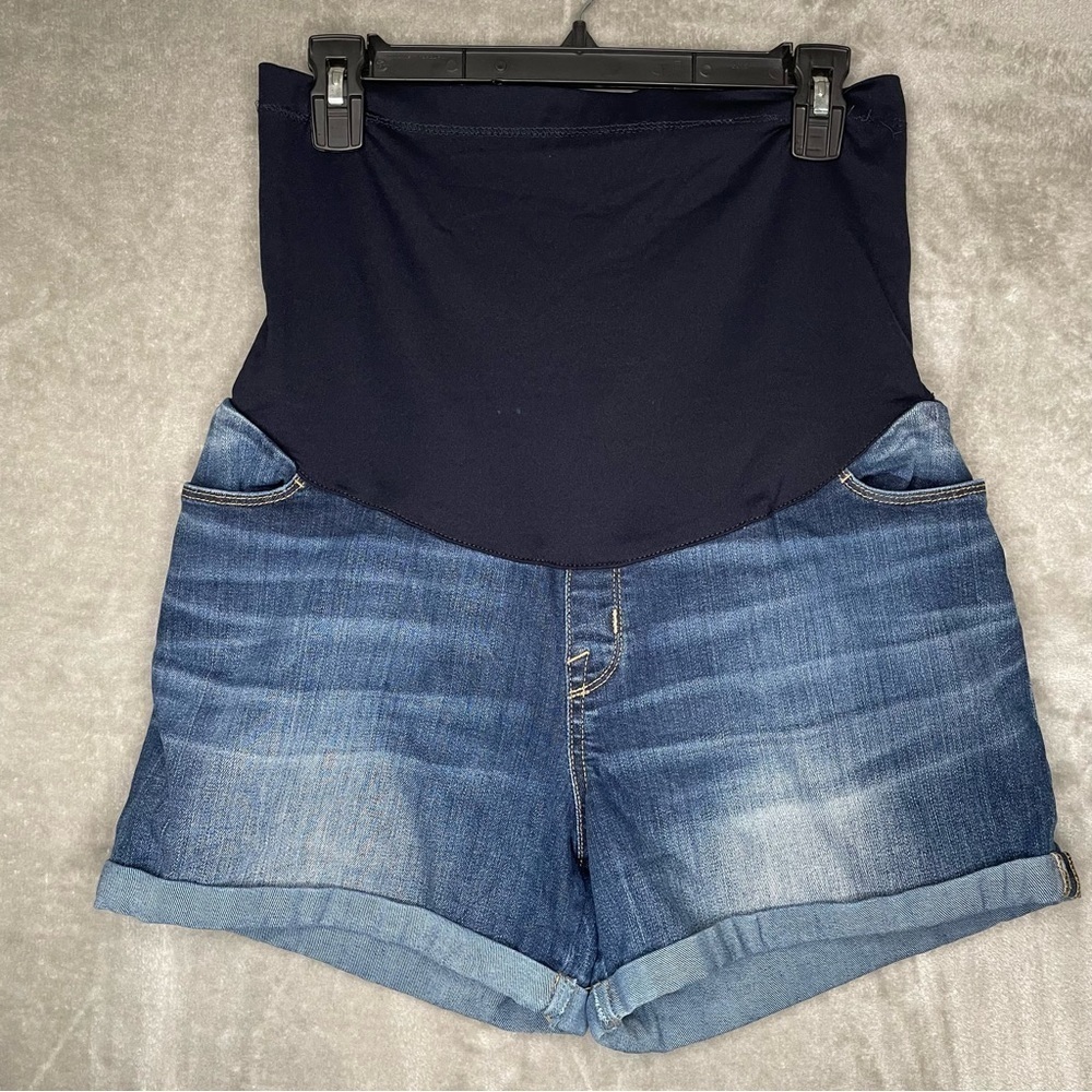 Liz Lange Maternity Size Medium Full Panel Over the Belly Denim Jean Shorts